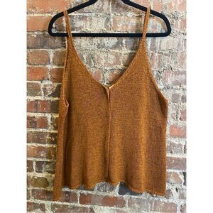 Lauren Conrad Burnt Orange Button-down Knit Spaghetti Strap V-neck Tank Top Ladi